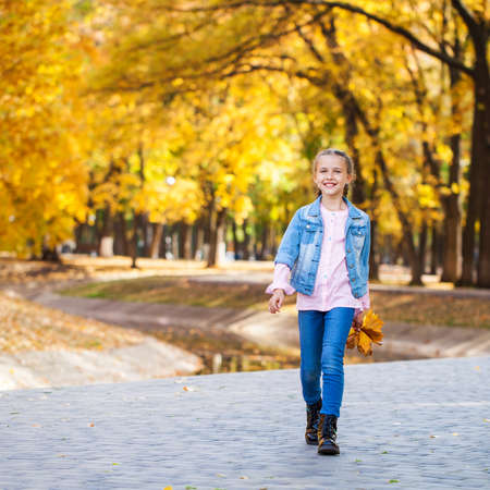Portrait of a young girl in an autumn parkの写真素材