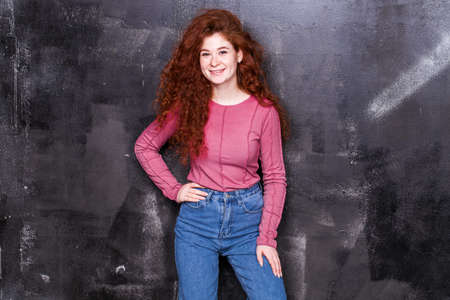 Close up portrait of a young beautiful red hair girl