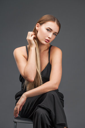 Close up portrait of young blonde womanの写真素材