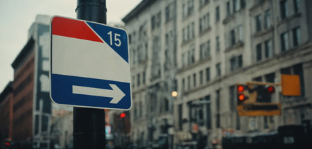 Right road sign in the city. Generative AIの素材