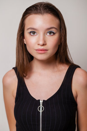 Make up. Closeup portrait of a beautiful young brunette womanの写真素材