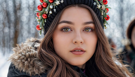 Close up portrait of a young brunette woman. Generative AIの素材