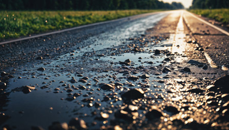 Country road after rain. Generative AIの素材