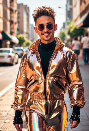 Portrait of a handsome young guy in stylish sunglasses. Generative AIの素材