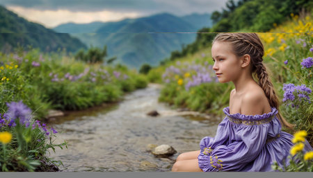 Portrait of a young beautiful girl. Generative AIの素材