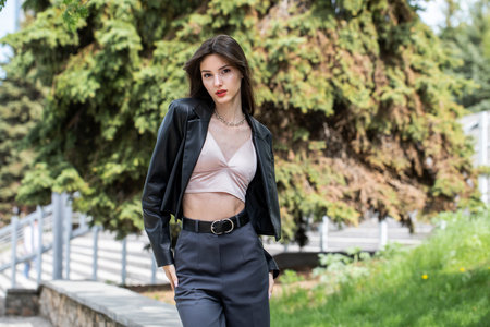Close up portrait of a young beautiful woman, summer outdoorの写真素材