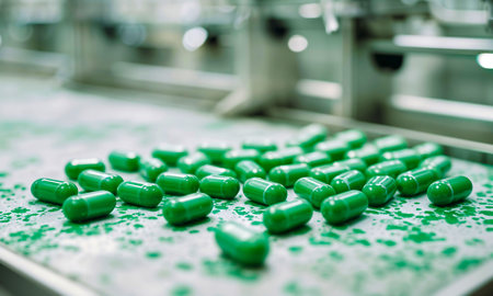 scattered capsules green pills. Generative AIの素材