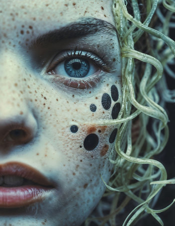 Close up portrait of a young beautiful woman. Generative AIの素材