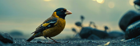 Little blue and yellow bird. Generative AIの素材