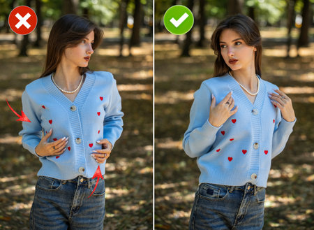 Collage of two photos. Common mistakes in female posing and how to avoid them.