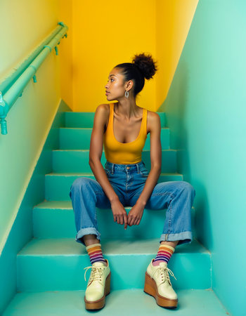 Close up portrait of a young beautiful woman. Generative AIの素材