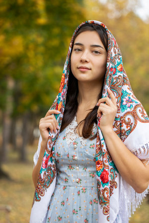 Close up portrait of a Slavic woman of Korean originの写真素材