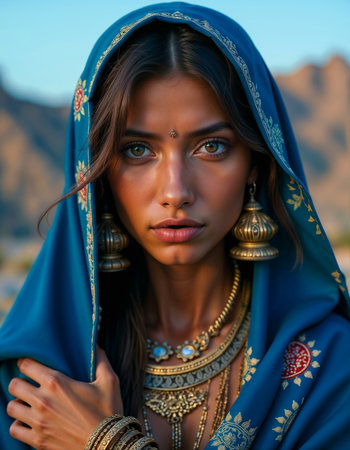 Close up portrait of a young beautiful woman. Generative AIの素材