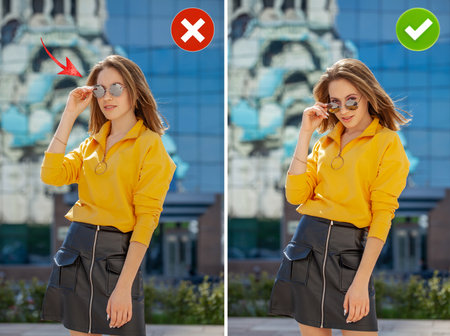 Learning to pose correctly. Common mistakes in female posing and how to avoid them.の写真素材
