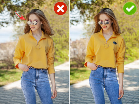Learning to pose correctly. Common mistakes in female posing and how to avoid them.の写真素材
