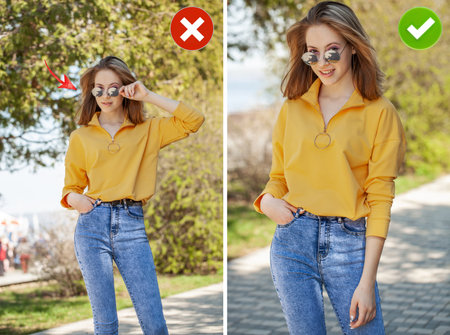 Learning to pose correctly. Common mistakes in female posing and how to avoid them.の写真素材