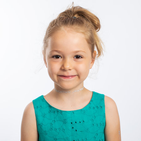 Close up portrait of a young blonde girlの写真素材