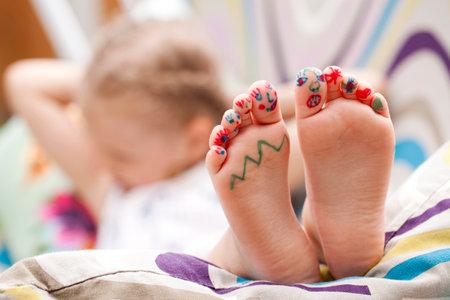 Body part, Painted childrens fingers feetの写真素材