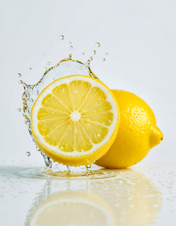 Ripe juicy lemon with water droplets isolated on white background. Generative AIの素材