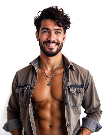 Happy portrait of a young sexy man. Generative AIの素材