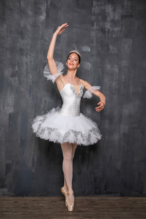 Studio portrait of a ballerina in a white tutuの写真素材