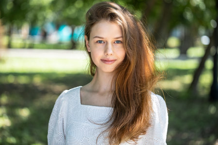 Close up portrait of a beautiful young blonde girlの写真素材