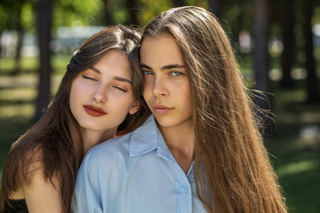 Fashion portrait of two girlfriends