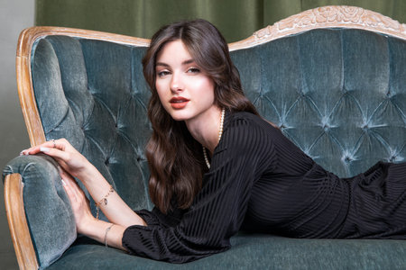 Close up portrait of a young beautiful woman, studio indoor