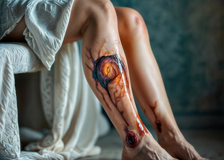 Body part - female leg with open wound. Generative AIの素材