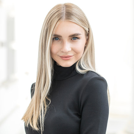 Close up portrait of a young attractive blonde woman
