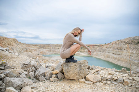 Full length portrait of a young blonde womanの写真素材
