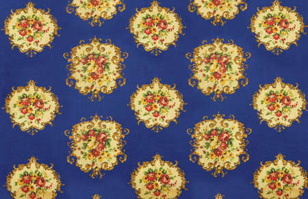 Retro silky fabric texture backdrop with flowersの写真素材