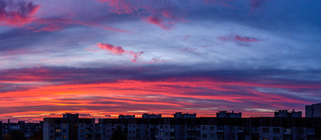 Bright orange sky and light of the sun.の写真素材