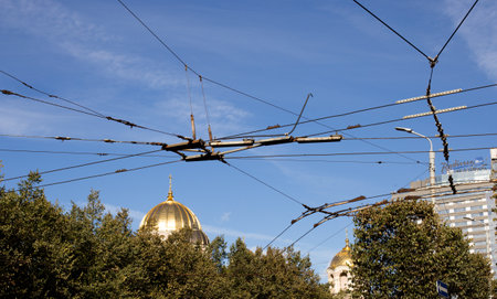 Domes of an Orthodox church against a blue skyの写真素材