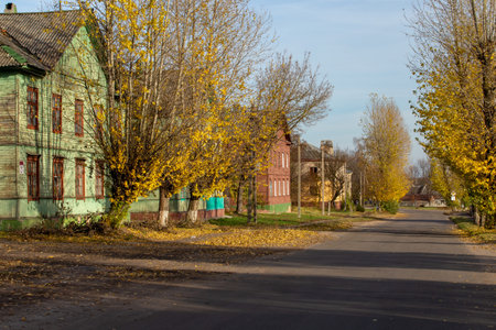 Old wooden houses on the outskirts of the city, suburbの写真素材
