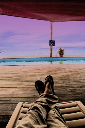 Fiji Shangri lai resort poolside beachfront plz wash sand off before entering poolの写真素材