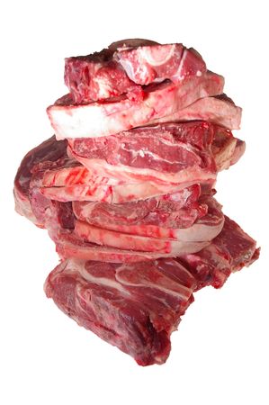 Raw BBQ lamb chops isolated on white backgroundの写真素材