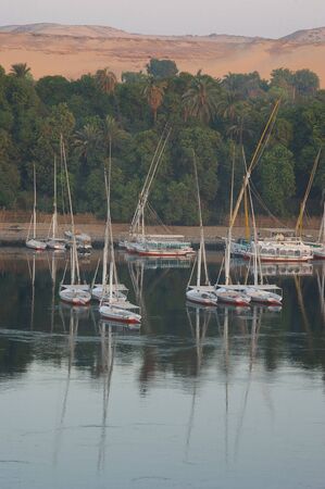 A Feluccas on the nile in southern Egypt tourist town of aswanの写真素材