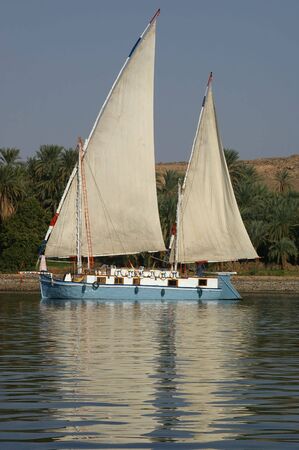 A Felucca on the nile in southern Egypt tourist town of aswanの写真素材