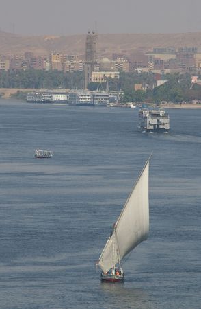 A Felucca on the nile in southern Egypt tourist town of aswanの写真素材