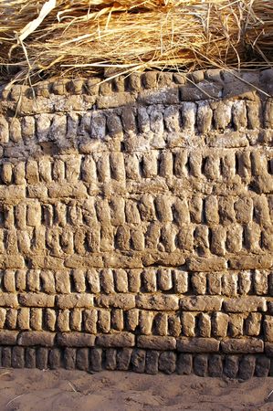 Nubian village abstarct texture background of mud brick and straw egyptの写真素材