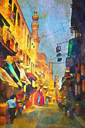 origianl oil painting of egypt cairo market placeの写真素材