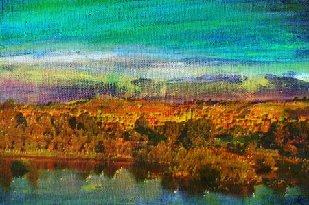 original oil painting of Overlooking the tourist town of aswan の写真素材