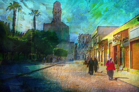 original oil painting of Khan El Khalili bazaar area cairo egyptの写真素材