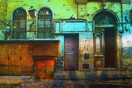 original oil painting of Ornate old Arabic architecture の写真素材