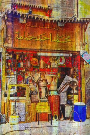 origianl oil painting of egypt cairo market placeの写真素材