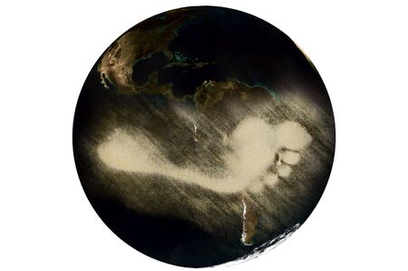 Carbon footprint on planet earth drawing conceptの写真素材