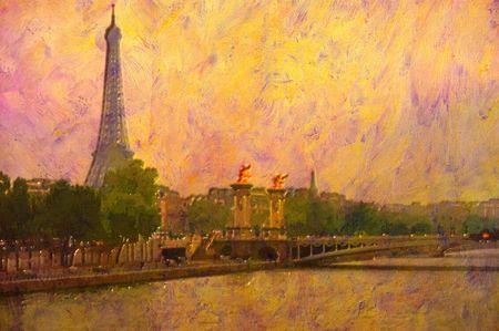 original oil painting of effiel tower parisの写真素材