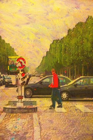 original oil painting of the champ elysees parisの写真素材
