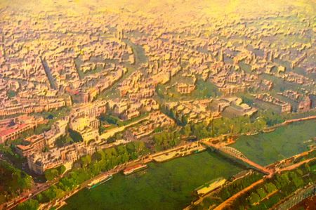 original oil painting of the city of paris from aboveの写真素材